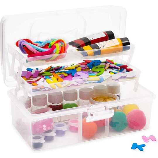 Art and Craft Supply Case, Clear Storage Art Tool Box, Organizer with 2 Trays (9 x 5 x 4.25 in)